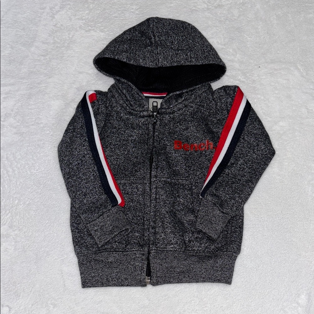 Bench Charcoal Hoodie with Red and White Accents 2-3T